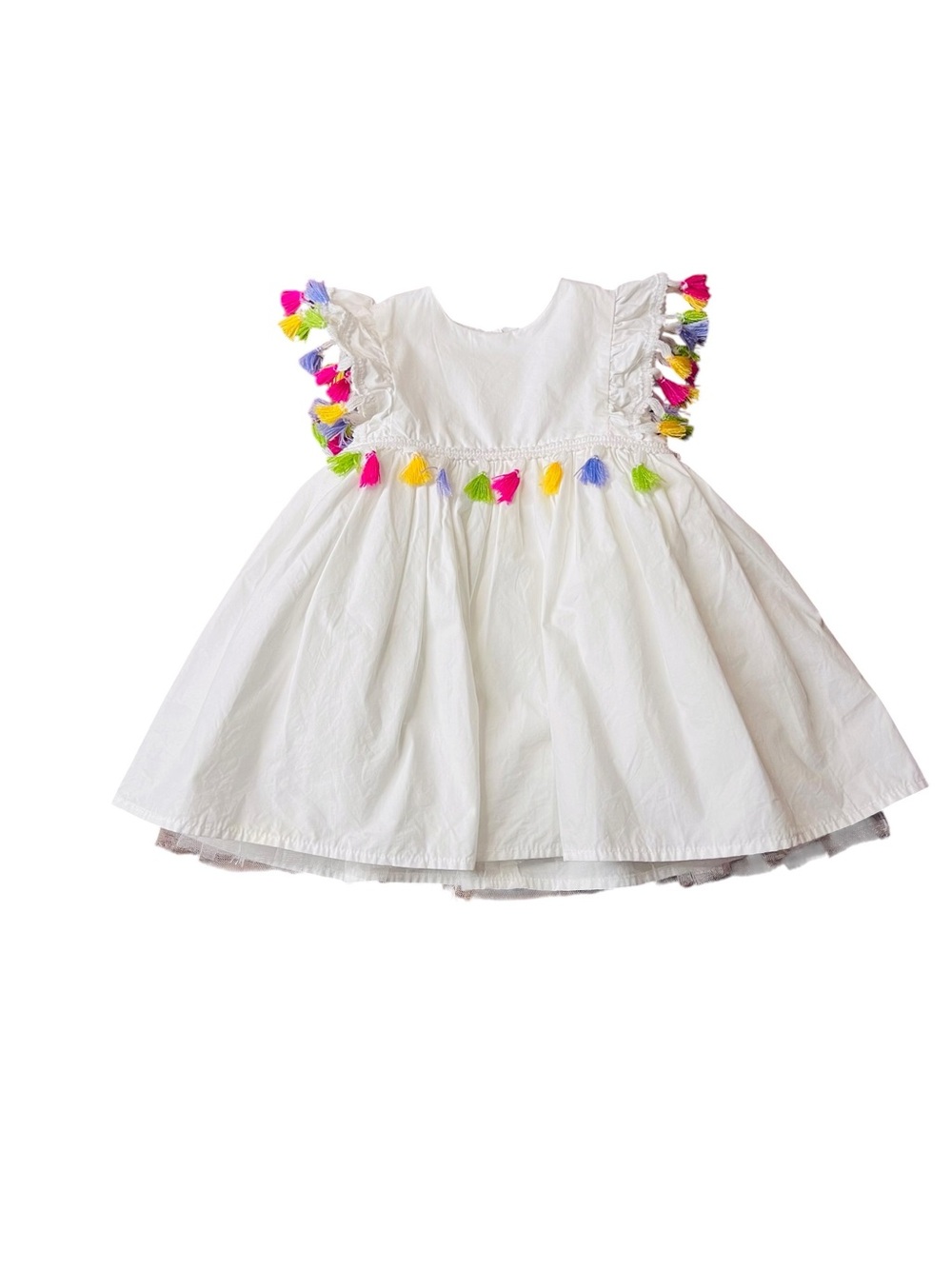 Popatu White Dress with Bright Multicolor Tassels Size 18 Months